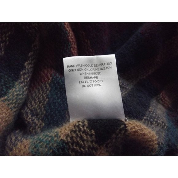 Blanket Poncho One Size OS Autumn Fall Plaid Poncho soft toggle wrap blue camel - Picture 9 of 9